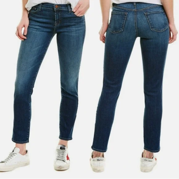 J Brand Maude Mid Rise Cigarette Jeans Idolize Dark Blue Wash 31 Denim Sleek Y2K - Picture 1 of 16